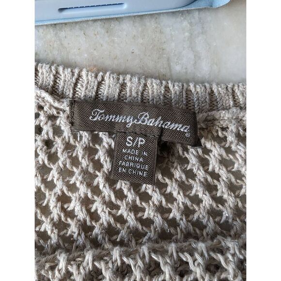 Tommy Bahama Women's Open Knit Boat Neck Sheer Pullover Tunic Sweater Tan Small - Picture 4 of 8
